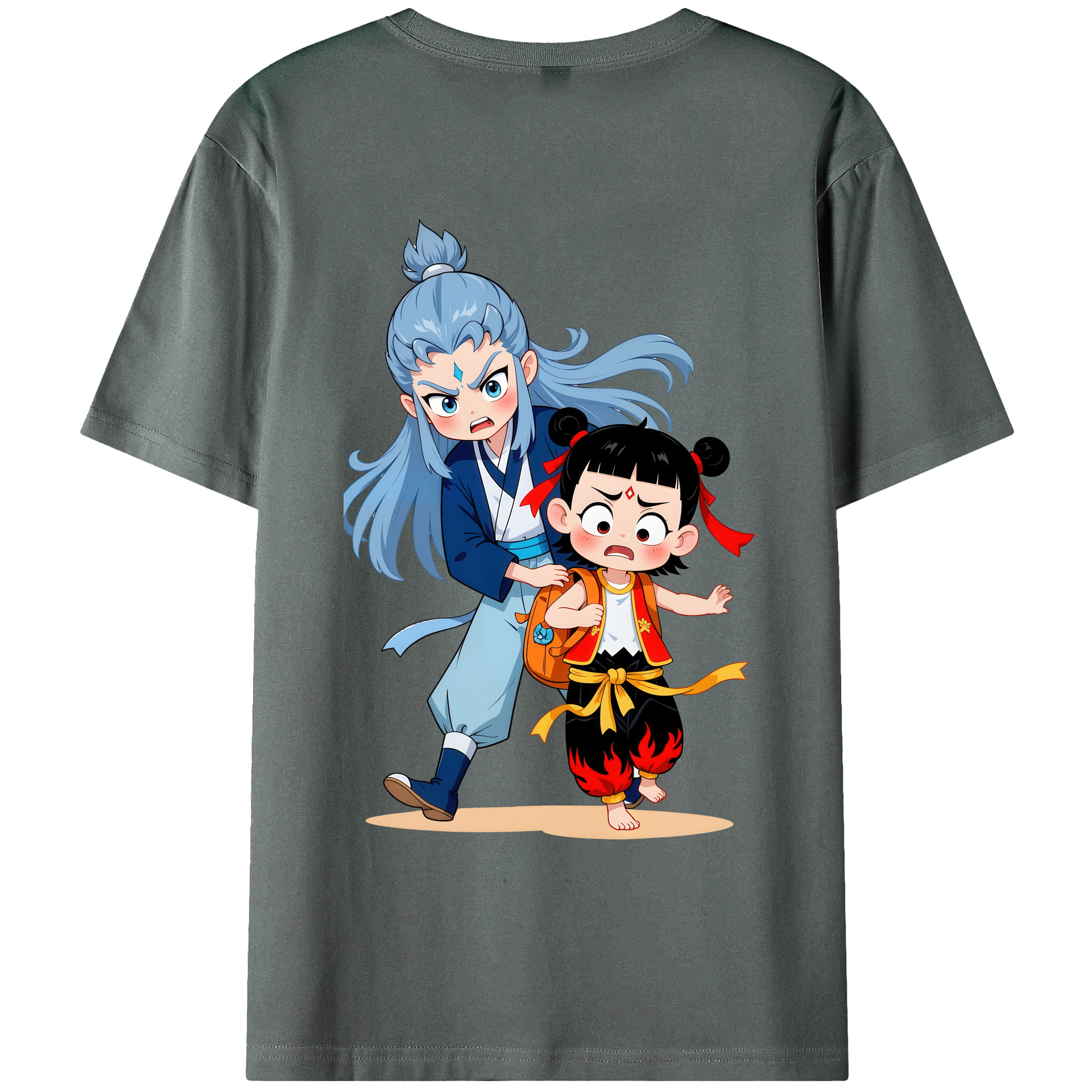 （画像用） Ne Zha 2 ナタ 魔童の大暴れ 綿100％ メンズ半袖Tシャツ（バックプリント） 通気性